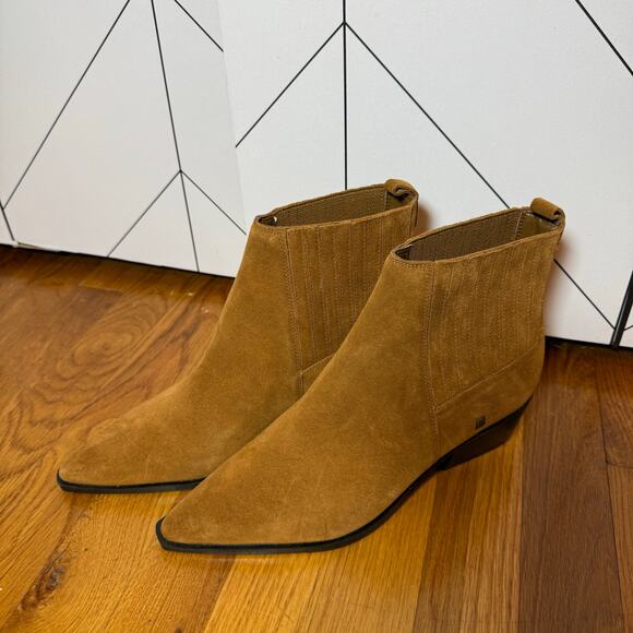Marc Fisher LTD Womens 8.5 Brown Suede Pointed Toe Pull on Boots Bootie Low Heel - Picture 1 of 9
